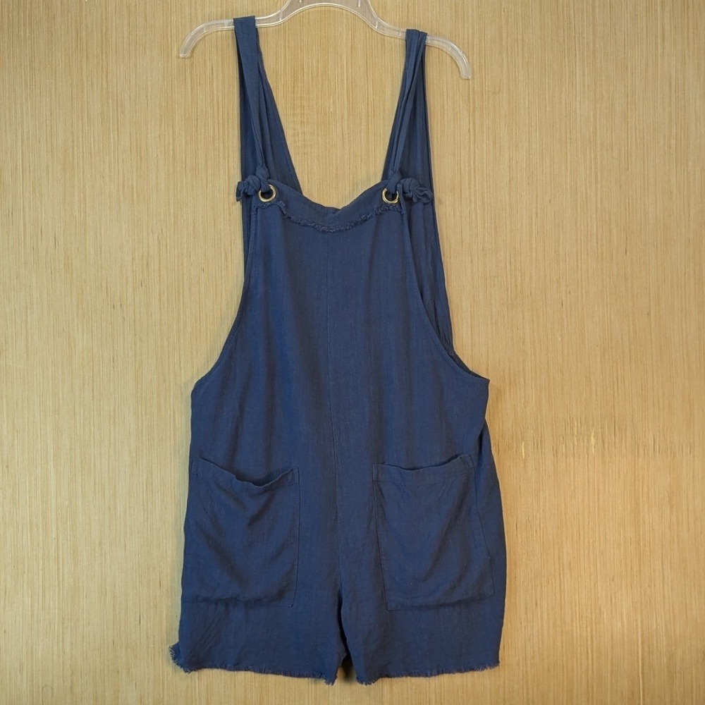 Natural Life Womens Boho Minimalist Linen Blend Overall Romper Medium Raw Hem